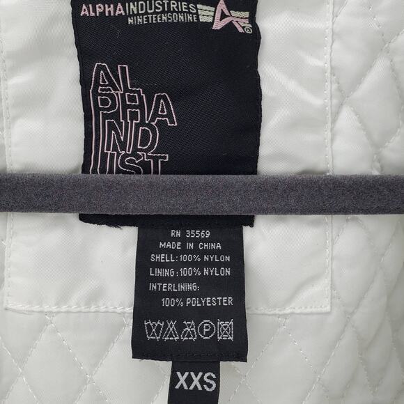 Alpha Industries White Parka Ski Coat Faux Fur Hood Gorpcore Thigh Length Jacket - Picture 6 of 10